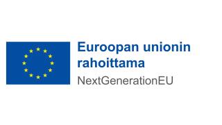 Euroopan unioinnnin rahoittama NextGenerationEu -teksti on EU:n lipun oikealla puolella.