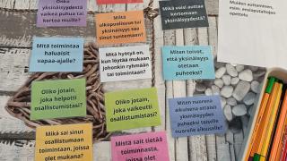 Kuvassa eri yksinäisyyteen liittyviä kysymyksiä ja aiheita erilaisissa korteissa. 